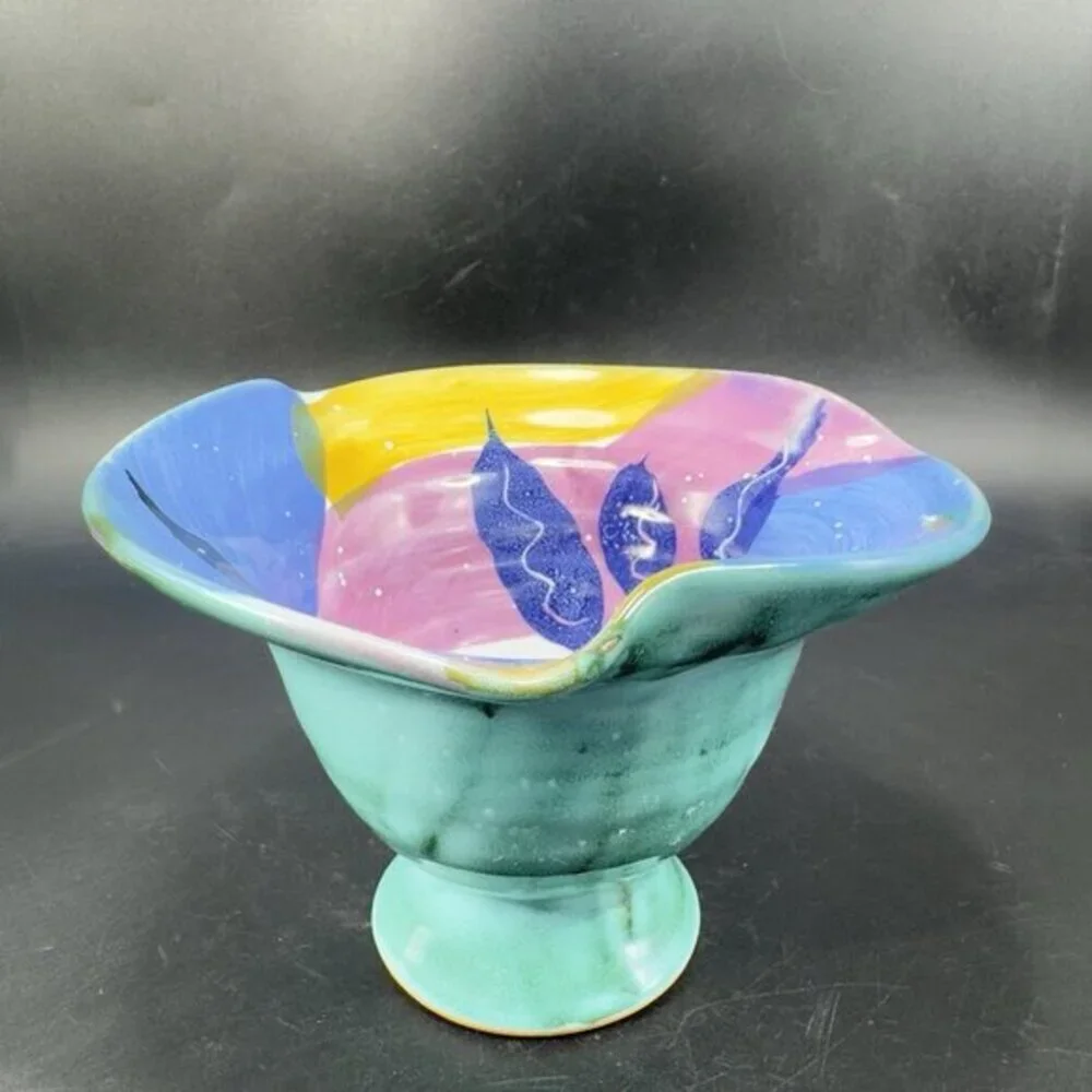 Italian Art Pottery Footed Dish Bowl Container Hand Made RedWare Made‎ In Italy
